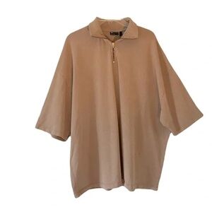 ASOS | Tan Quarter Zip Relaxed Fit Short Sleeve Cotton Polo Shirt, Men's Large